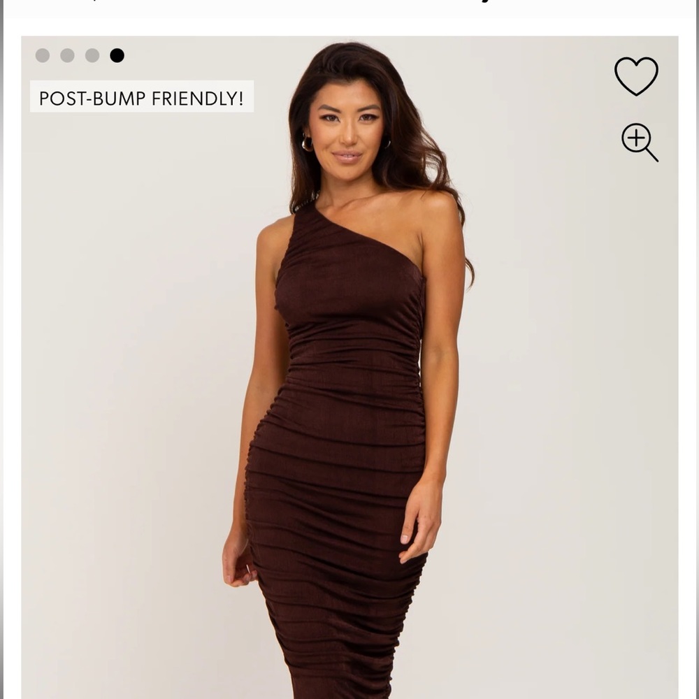Maternity, ruched, one shoulder dress